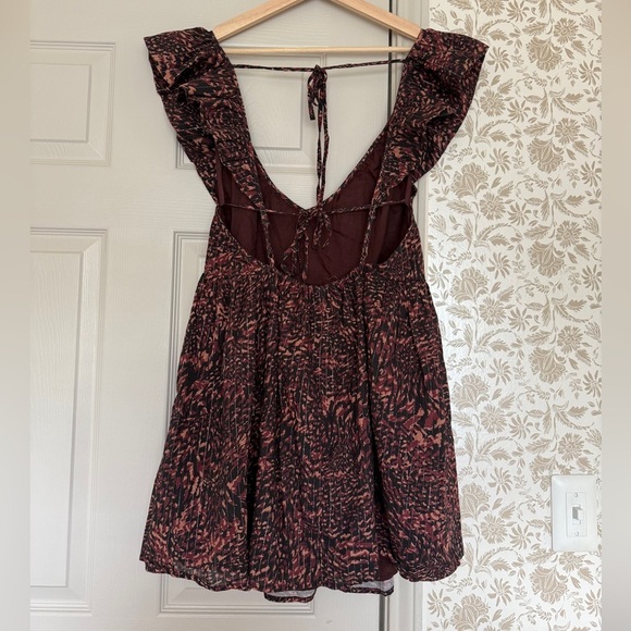 Anthropologie Open Back Ruffle Mini Dress | Size M | Boho Print - Picture 8 of 11